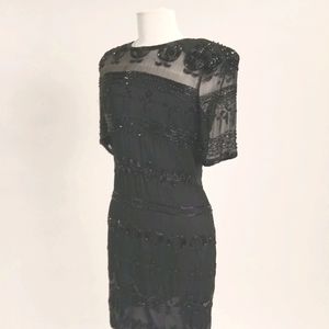 Vintage Black Beaded Sheath Shimmy Dress